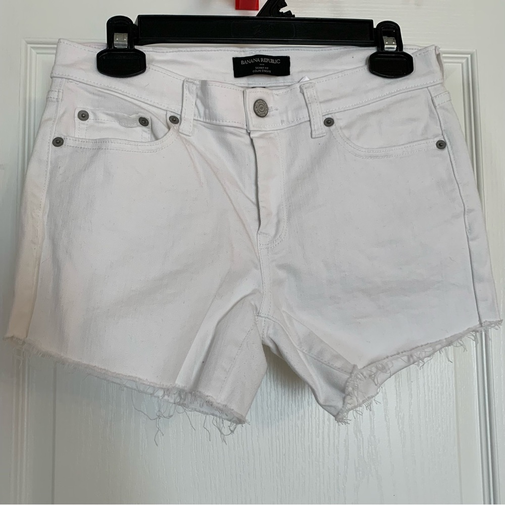Banana Republic distressed white jean shorts